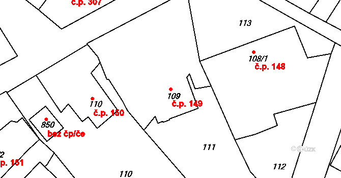 Černilov 149 na parcele st. 109 v KÚ Černilov, Katastrální mapa