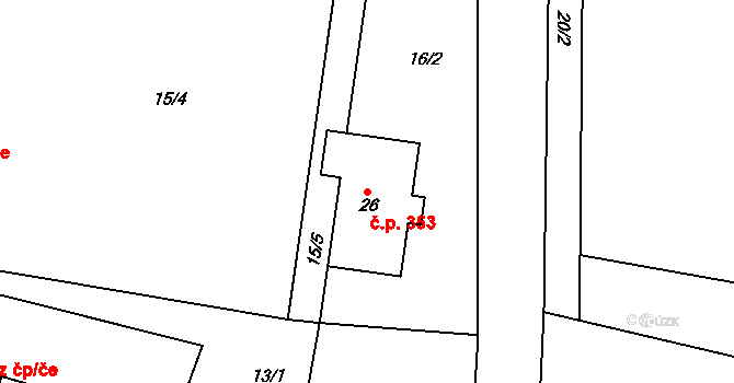 Horní Nemojov 353, Nemojov na parcele st. 26 v KÚ Horní Nemojov, Katastrální mapa