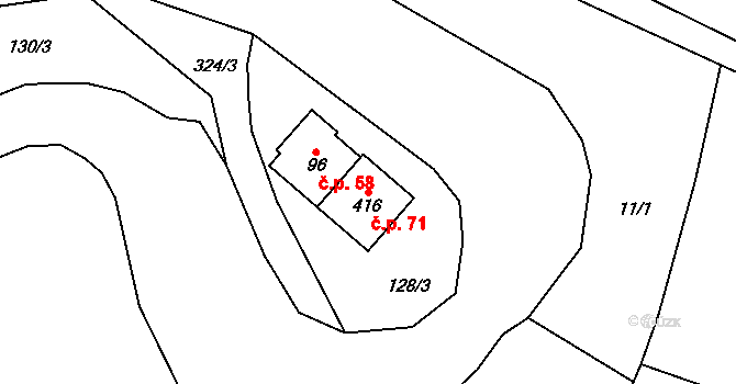 Račice 71 na parcele st. 416 v KÚ Račice nad Berounkou, Katastrální mapa