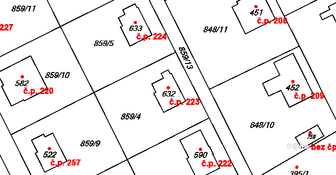 Daliměřice 223, Turnov na parcele st. 632 v KÚ Daliměřice, Katastrální mapa