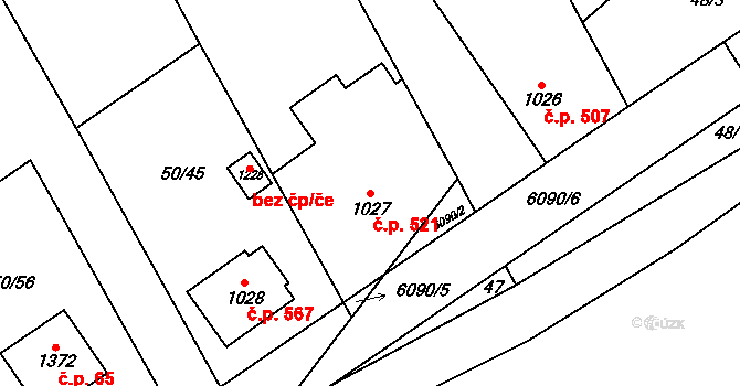 Halenkov 521 na parcele st. 1027 v KÚ Halenkov, Katastrální mapa