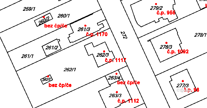 Chodov 1117, Praha na parcele st. 262/3 v KÚ Chodov, Katastrální mapa