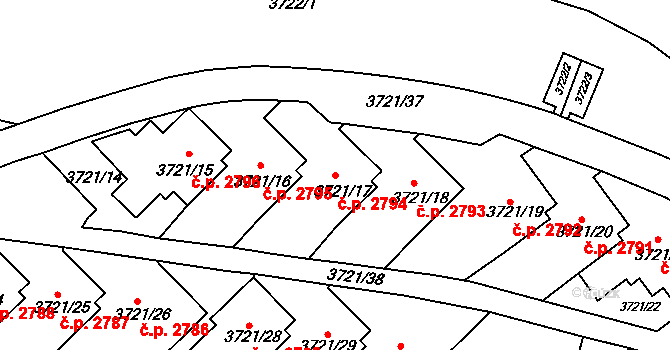 Smíchov 2794, Praha na parcele st. 3721/17 v KÚ Smíchov, Katastrální mapa