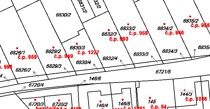 Mutěnice 993 na parcele st. 6832/3 v KÚ Mutěnice, Katastrální mapa