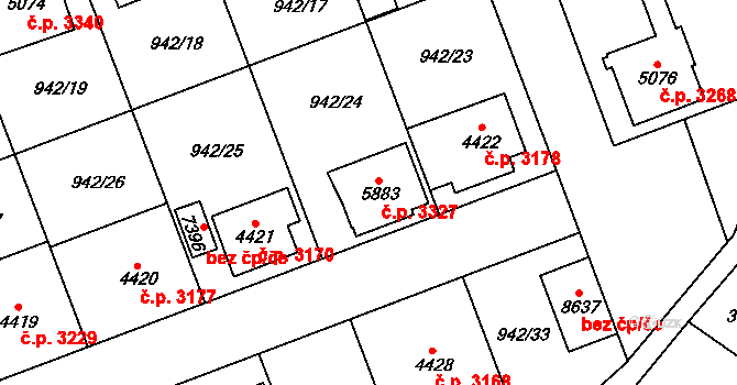 Hodonín 3327 na parcele st. 5883 v KÚ Hodonín, Katastrální mapa