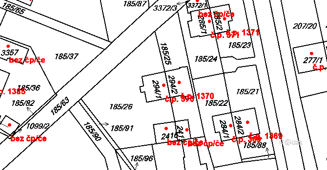 Sezimovo Ústí 370 na parcele st. 294/1 v KÚ Sezimovo Ústí, Katastrální mapa