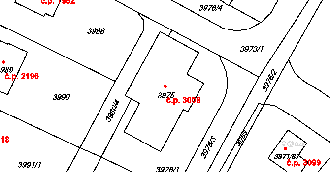 Česká Lípa 3008 na parcele st. 3975 v KÚ Česká Lípa, Katastrální mapa