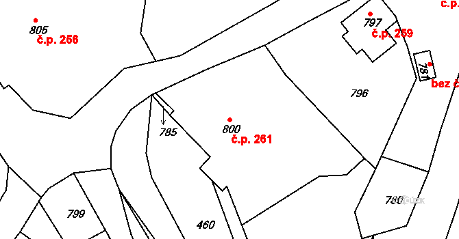 Hodkovice nad Mohelkou 261 na parcele st. 800 v KÚ Hodkovice nad Mohelkou, Katastrální mapa