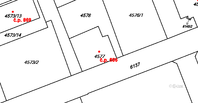 Liberec III-Jeřáb 686, Liberec na parcele st. 4577 v KÚ Liberec, Katastrální mapa