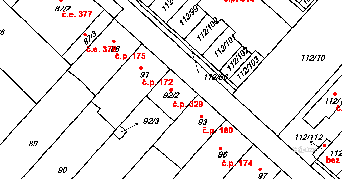Ostopovice 329 na parcele st. 92/2 v KÚ Ostopovice, Katastrální mapa