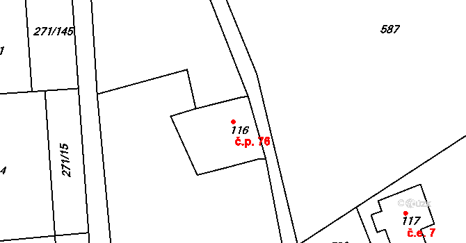 Minkovice 76, Šimonovice na parcele st. 116 v KÚ Minkovice, Katastrální mapa