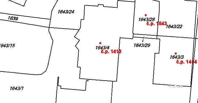 Slavkov u Brna 1413 na parcele st. 1643/4 v KÚ Slavkov u Brna, Katastrální mapa