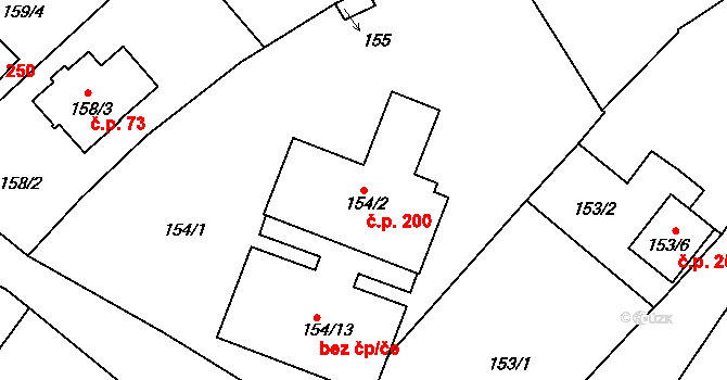 Královopolské Vážany 200, Rousínov na parcele st. 154/2 v KÚ Královopolské Vážany, Katastrální mapa