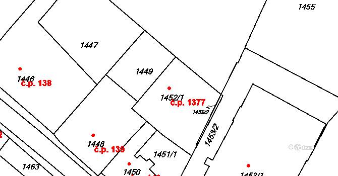 Rumburk 1 1377, Rumburk na parcele st. 1452/1 v KÚ Rumburk, Katastrální mapa