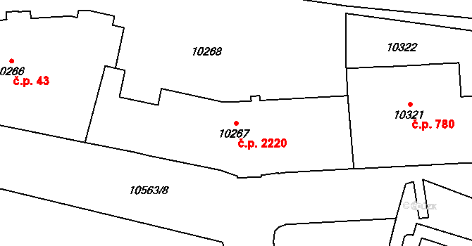 Jižní Předměstí 2220, Plzeň na parcele st. 10267 v KÚ Plzeň, Katastrální mapa
