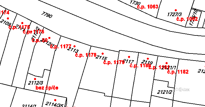 Prostějov 1179 na parcele st. 2115 v KÚ Prostějov, Katastrální mapa