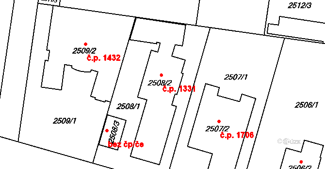 Kyje 1331, Praha na parcele st. 2508/2 v KÚ Kyje, Katastrální mapa
