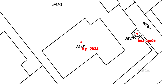 Mariánské Hory 2034, Ostrava na parcele st. 2815 v KÚ Mariánské Hory, Katastrální mapa