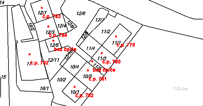 Průhonice 780 na parcele st. 11/3 v KÚ Průhonice, Katastrální mapa