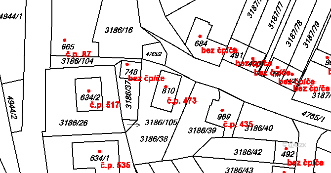 Zaječí 473 na parcele st. 810 v KÚ Zaječí, Katastrální mapa