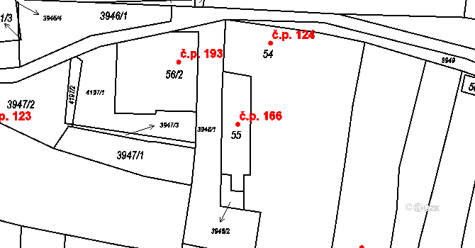 Mašťov 166 na parcele st. 55 v KÚ Mašťov, Katastrální mapa