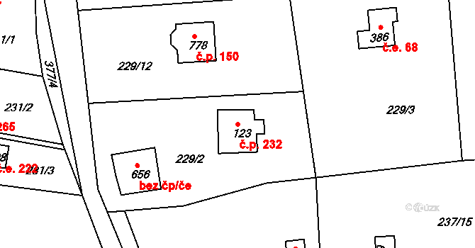 Zálepy 232, Dolní Břežany na parcele st. 123 v KÚ Lhota u Dolních Břežan, Katastrální mapa