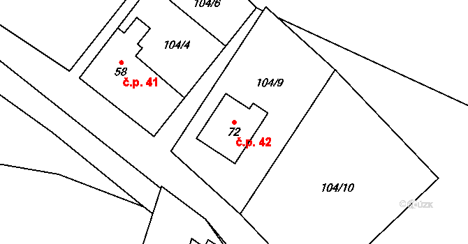 Chotěměřice 42, Hněvkovice na parcele st. 72 v KÚ Chotěměřice, Katastrální mapa