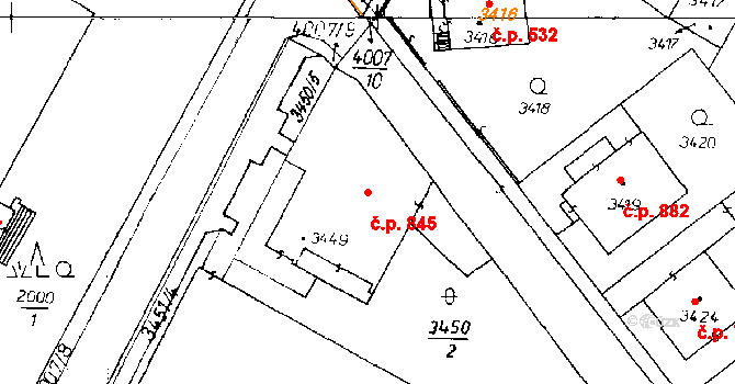 Poděbrady III 845, Poděbrady na parcele st. 3449 v KÚ Poděbrady, Katastrální mapa