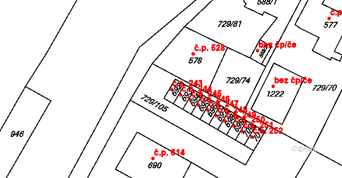 Osek 243 na parcele st. 692 v KÚ Osek u Duchcova, Katastrální mapa
