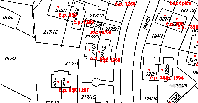 Sezimovo Ústí 1258 na parcele st. 211/2 v KÚ Sezimovo Ústí, Katastrální mapa