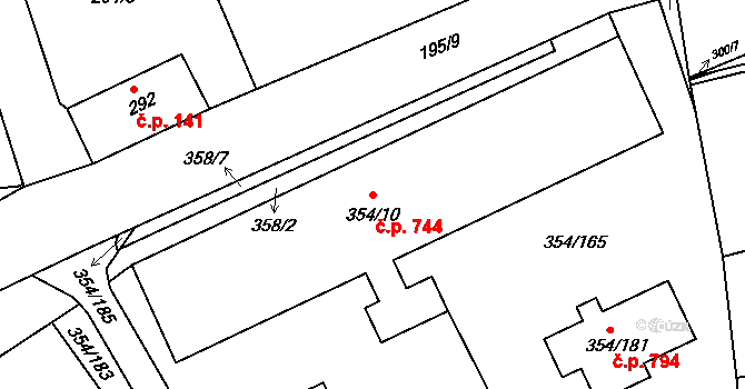 Hrádek nad Nisou 744 na parcele st. 354/10 v KÚ Hrádek nad Nisou, Katastrální mapa