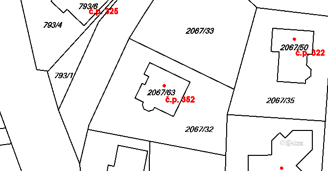 Strkov 352, Planá nad Lužnicí na parcele st. 2067/63 v KÚ Planá nad Lužnicí, Katastrální mapa
