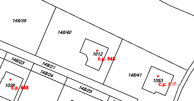 Sendražice 548, Kolín na parcele st. 1012 v KÚ Sendražice u Kolína, Katastrální mapa