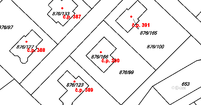 Stonařov 390 na parcele st. 876/166 v KÚ Stonařov, Katastrální mapa