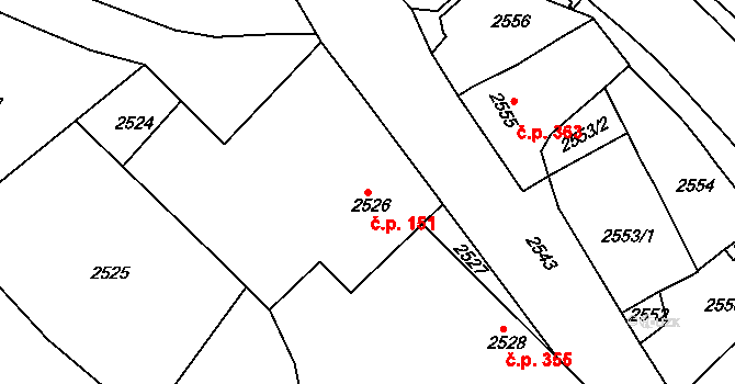 Jemnice 151 na parcele st. 2526 v KÚ Jemnice, Katastrální mapa