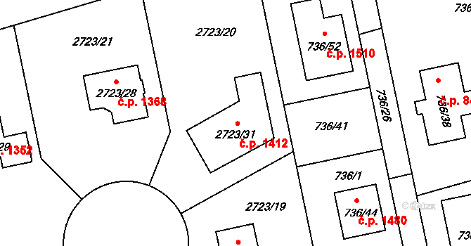 Kylešovice 1412, Opava na parcele st. 2723/31 v KÚ Kylešovice, Katastrální mapa