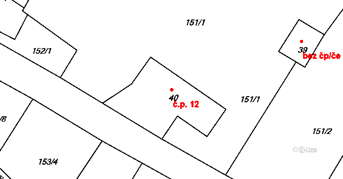 Vraclávek 12, Hošťálkovy na parcele st. 40 v KÚ Vraclávek, Katastrální mapa