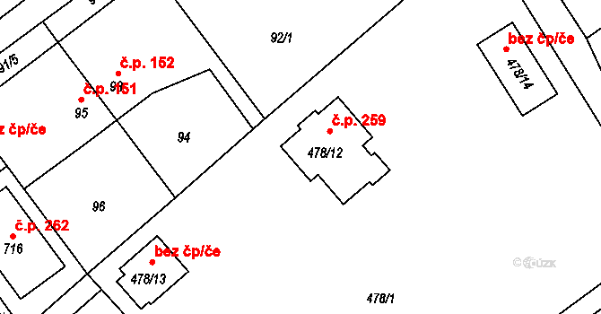 Svinařov 259 na parcele st. 478/12 v KÚ Svinařov u Kladna, Katastrální mapa