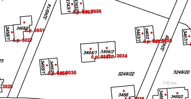 Zlín 6657 na parcele st. 3464/1 v KÚ Zlín, Katastrální mapa