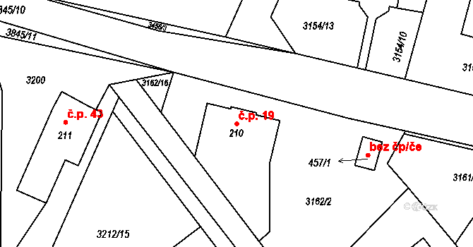 Podělusy 19, Týnec nad Sázavou na parcele st. 210/1 v KÚ Podělusy, Katastrální mapa