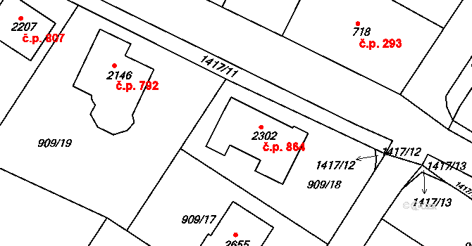 Chlumec nad Cidlinou IV 864, Chlumec nad Cidlinou na parcele st. 2302 v KÚ Chlumec nad Cidlinou, Katastrální mapa