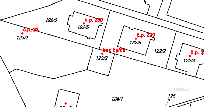 Chlebičov 38080168 na parcele st. 123/2 v KÚ Chlebičov, Katastrální mapa
