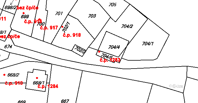 Brumov 1283, Brumov-Bylnice na parcele st. 704/5 v KÚ Brumov, Katastrální mapa