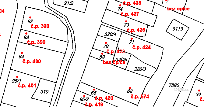 Dambořice 38699168 na parcele st. 69 v KÚ Dambořice, Katastrální mapa