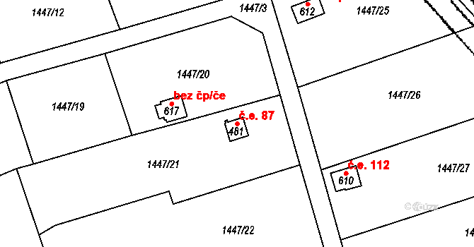 Kostomlaty pod Milešovkou 87 na parcele st. 481 v KÚ Kostomlaty pod Milešovkou, Katastrální mapa