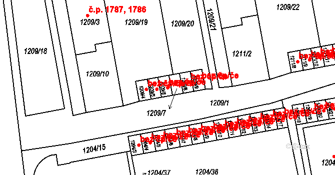 Praha 39851168 na parcele st. 1209/6 v KÚ Horní Počernice, Katastrální mapa