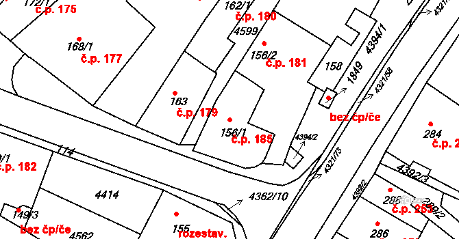 Valašské Klobouky 185 na parcele st. 156/1 v KÚ Valašské Klobouky, Katastrální mapa