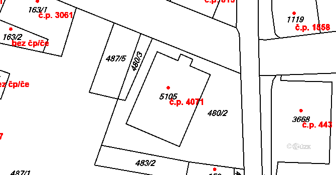 Zlín 4071 na parcele st. 5105 v KÚ Zlín, Katastrální mapa