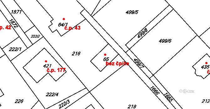 Hrabyně 43738168 na parcele st. 65 v KÚ Hrabyně, Katastrální mapa