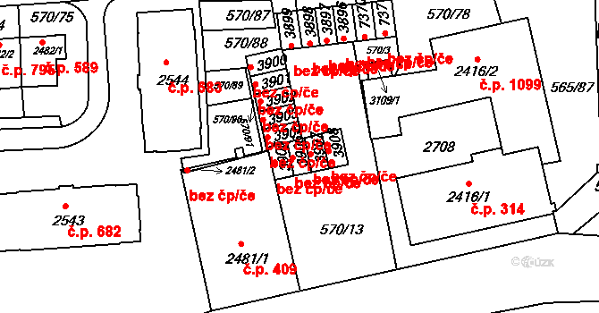Třebíč 44143168 na parcele st. 3906 v KÚ Třebíč, Katastrální mapa